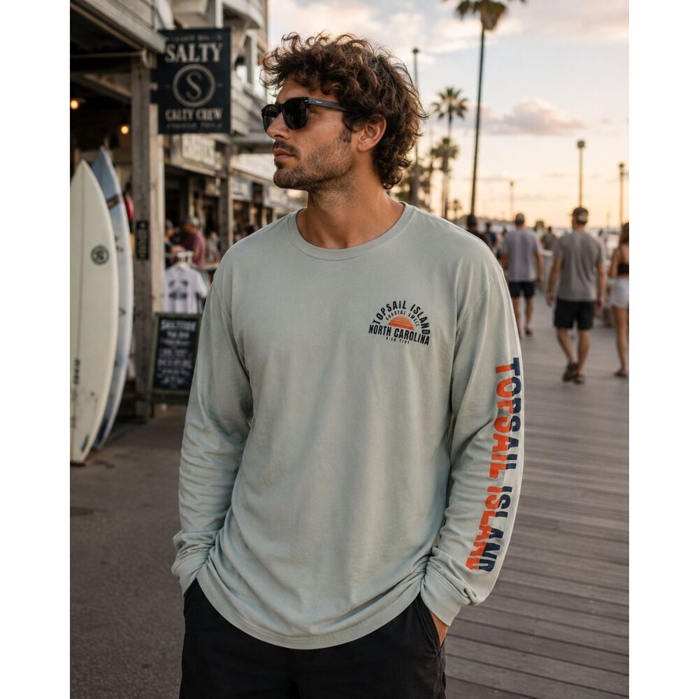 Topsail Island North Carolina Green Coastal Swell Long Sleeve T-Shirt XL Unisex